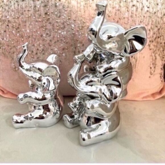 New Elephant set Chrome Silver Good Luck - Picture 1 of 10